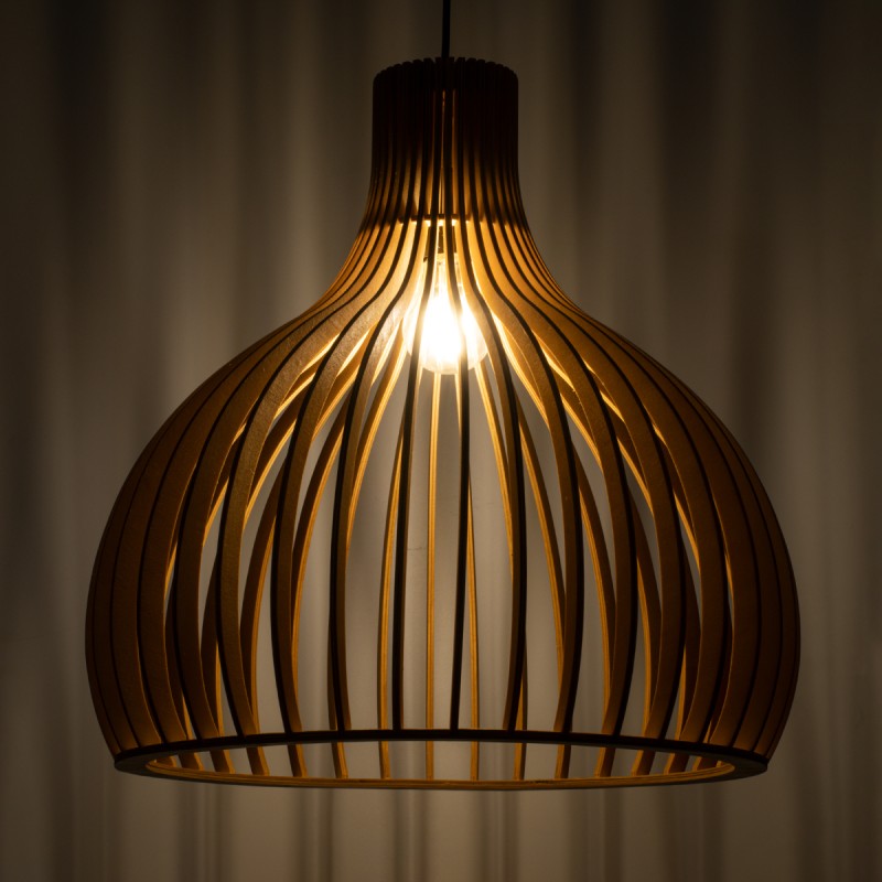 GloboStar® SCANDINAVIA 01701 Μοντέρνο Κρεμαστό Φωτιστικό Πλέγμα Μονόφωτο 1 x E27 IP20 Μπεζ Ξύλο - Μ45 x Π45 x Y45cm