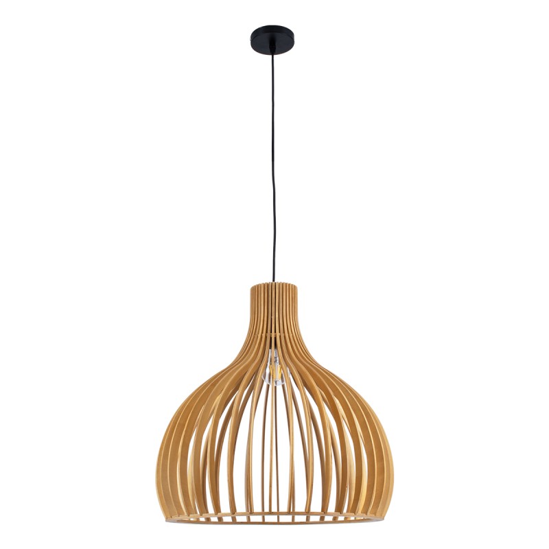 GloboStar® SCANDINAVIA 01701 Μοντέρνο Κρεμαστό Φωτιστικό Πλέγμα Μονόφωτο 1 x E27 IP20 Μπεζ Ξύλο - Μ45 x Π45 x Y45cm