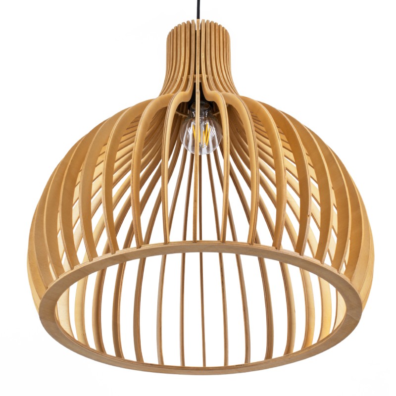 GloboStar® SCANDINAVIA 01701 Μοντέρνο Κρεμαστό Φωτιστικό Πλέγμα Μονόφωτο 1 x E27 IP20 Μπεζ Ξύλο - Μ45 x Π45 x Y45cm