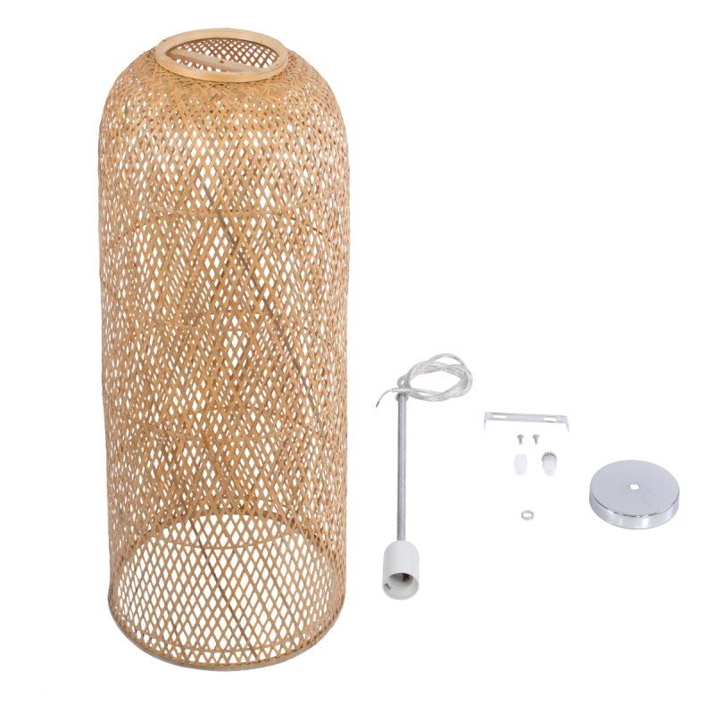 GloboStar® CALERO 01712 Boho Κρεμαστό Φωτιστικό Πλέγμα Μονόφωτο 1 x E27 IP20 Μπεζ Ξύλο - Μ40 x Π40 x Υ90cm