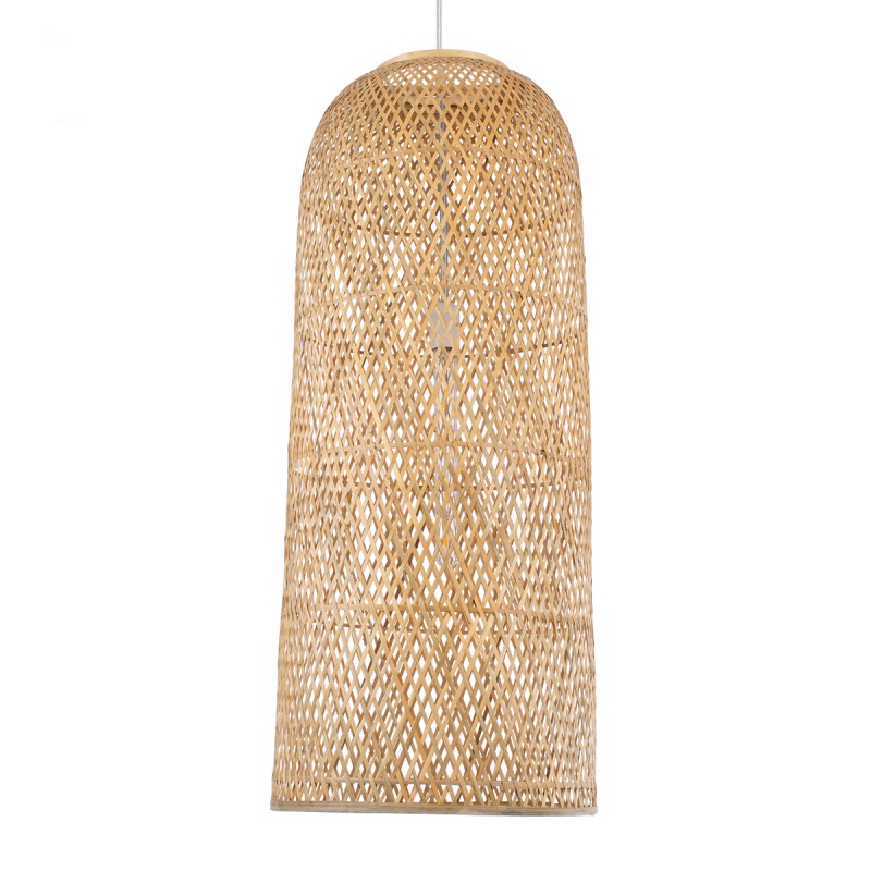 GloboStar® CALERO 01712 Boho Κρεμαστό Φωτιστικό Πλέγμα Μονόφωτο 1 x E27 IP20 Μπεζ Ξύλο - Μ40 x Π40 x Υ90cm