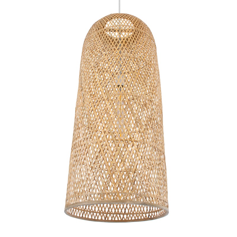 GloboStar® CALERO 01712 Boho Κρεμαστό Φωτιστικό Πλέγμα Μονόφωτο 1 x E27 IP20 Μπεζ Ξύλο - Μ40 x Π40 x Υ90cm