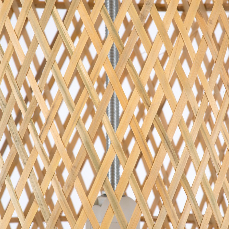 GloboStar® CALERO 01712 Boho Κρεμαστό Φωτιστικό Πλέγμα Μονόφωτο 1 x E27 IP20 Μπεζ Ξύλο - Μ40 x Π40 x Υ90cm