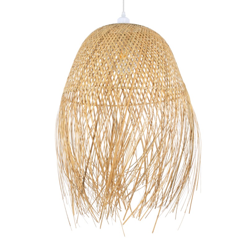 GloboStar® MANILA 01714 Boho Κρεμαστό Φωτιστικό Πλέγμα Μονόφωτο 1 x E27 IP20 Μπεζ Ξύλο - Μ45 x Π45 x Υ60cm