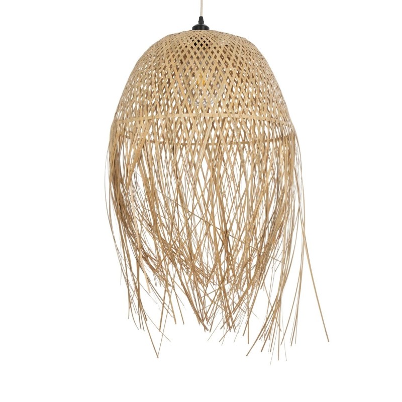 GloboStar® MANILA 01714 Boho Κρεμαστό Φωτιστικό Πλέγμα Μονόφωτο 1 x E27 IP20 Μπεζ Ξύλο - Μ45 x Π45 x Υ60cm
