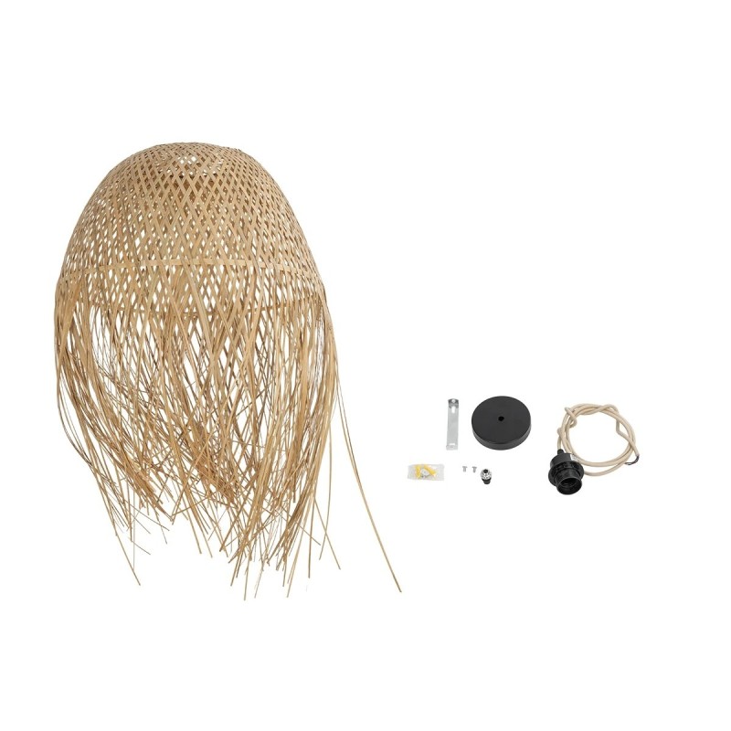 GloboStar® MANILA 01714 Boho Κρεμαστό Φωτιστικό Πλέγμα Μονόφωτο 1 x E27 IP20 Μπεζ Ξύλο - Μ45 x Π45 x Υ60cm