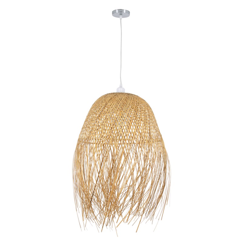 GloboStar® MANILA 01714 Boho Κρεμαστό Φωτιστικό Πλέγμα Μονόφωτο 1 x E27 IP20 Μπεζ Ξύλο - Μ45 x Π45 x Υ60cm