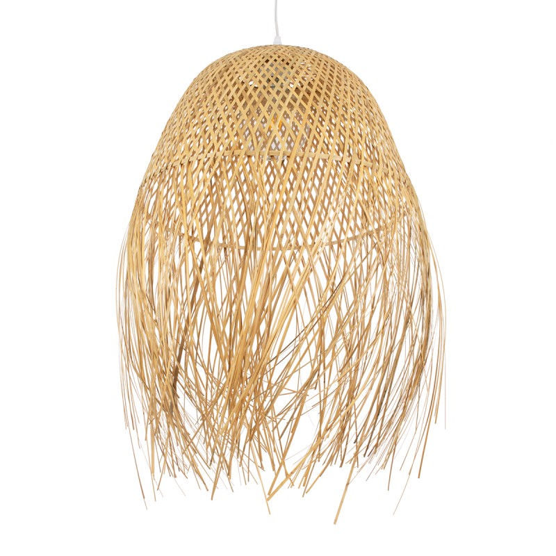 GloboStar® MANILA 01714 Boho Κρεμαστό Φωτιστικό Πλέγμα Μονόφωτο 1 x E27 IP20 Μπεζ Ξύλο - Μ45 x Π45 x Υ60cm