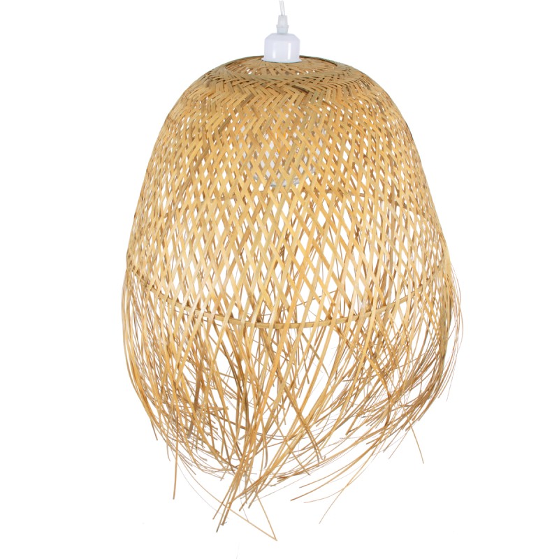 GloboStar® MANILA 01714 Boho Κρεμαστό Φωτιστικό Πλέγμα Μονόφωτο 1 x E27 IP20 Μπεζ Ξύλο - Μ45 x Π45 x Υ60cm