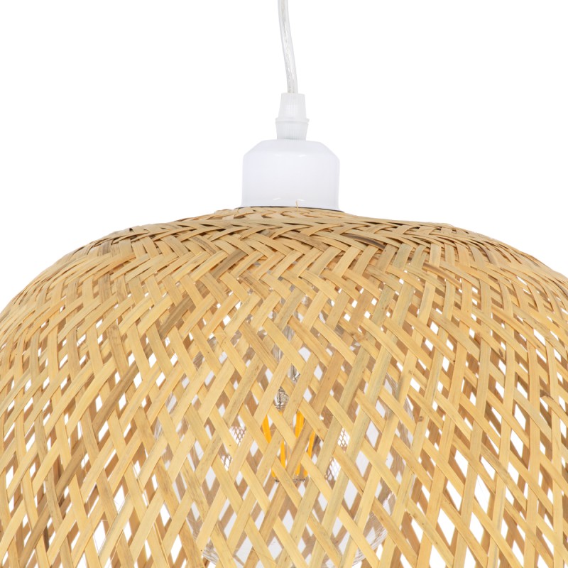 GloboStar® MANILA 01714 Boho Κρεμαστό Φωτιστικό Πλέγμα Μονόφωτο 1 x E27 IP20 Μπεζ Ξύλο - Μ45 x Π45 x Υ60cm