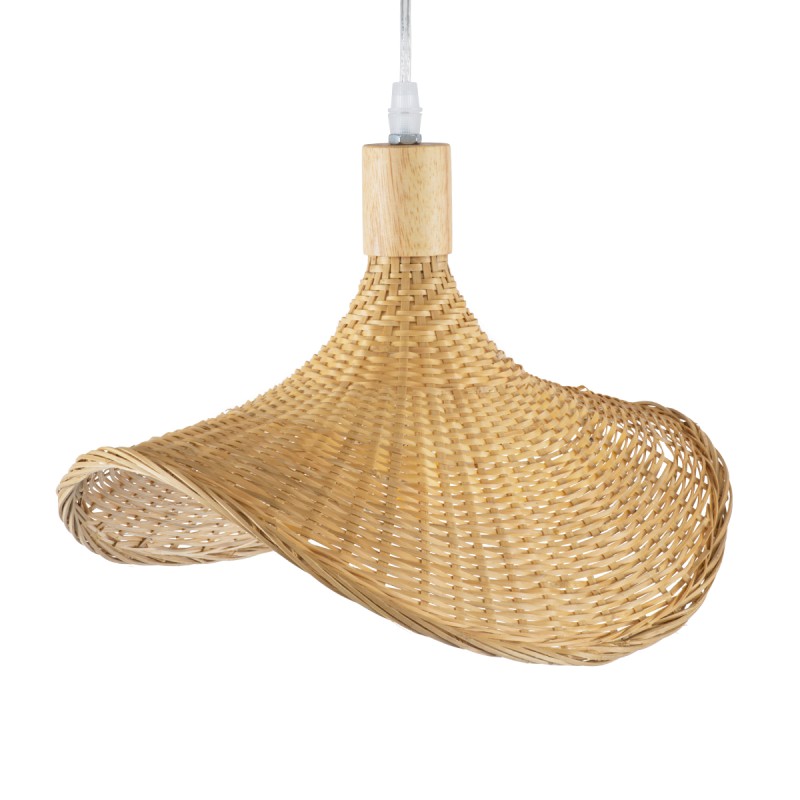 GloboStar® CUBA 01715 Boho Κρεμαστό Φωτιστικό Ανάρτηση Μονόφωτο 1 x E27 IP20 Μπεζ Ξύλο - Μ33 x Π33 x Υ25cm