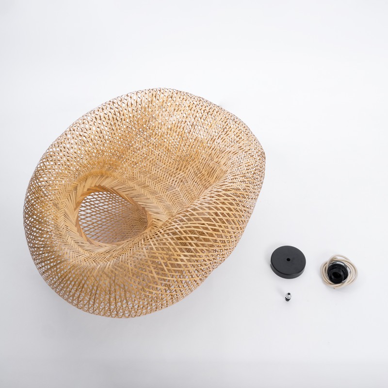 GloboStar® CARIBBEAN 01724 Boho Κρεμαστό Φωτιστικό Ανάρτηση Μονόφωτο 1 x E27 IP20 Μπεζ Ξύλο - Μ60 x Π60 x Υ38cm