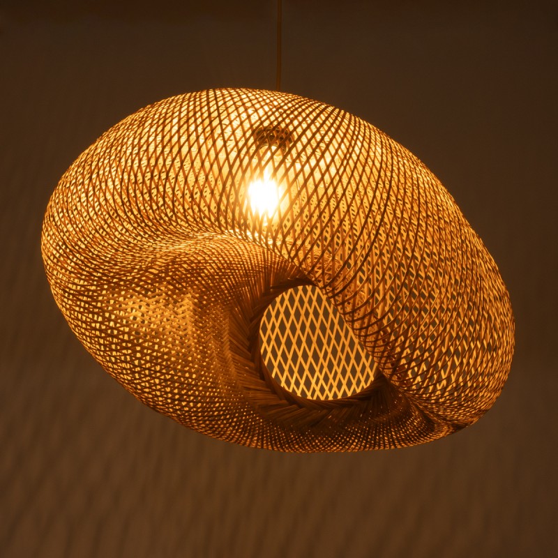 GloboStar® CARIBBEAN 01724 Boho Κρεμαστό Φωτιστικό Ανάρτηση Μονόφωτο 1 x E27 IP20 Μπεζ Ξύλο - Μ60 x Π60 x Υ38cm