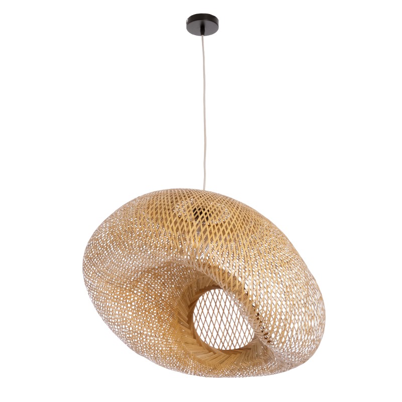 GloboStar® CARIBBEAN 01724 Boho Κρεμαστό Φωτιστικό Ανάρτηση Μονόφωτο 1 x E27 IP20 Μπεζ Ξύλο - Μ60 x Π60 x Υ38cm