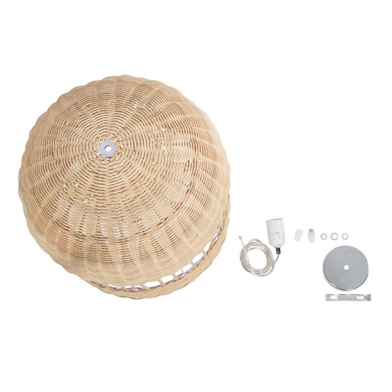 GloboStar® LUCIA 01725 Boho Κρεμαστό Φωτιστικό Πλέγμα Μονόφωτο 1 x E27 IP20 Μπεζ Ξύλο - Μ40 x Π40 x Y34cm