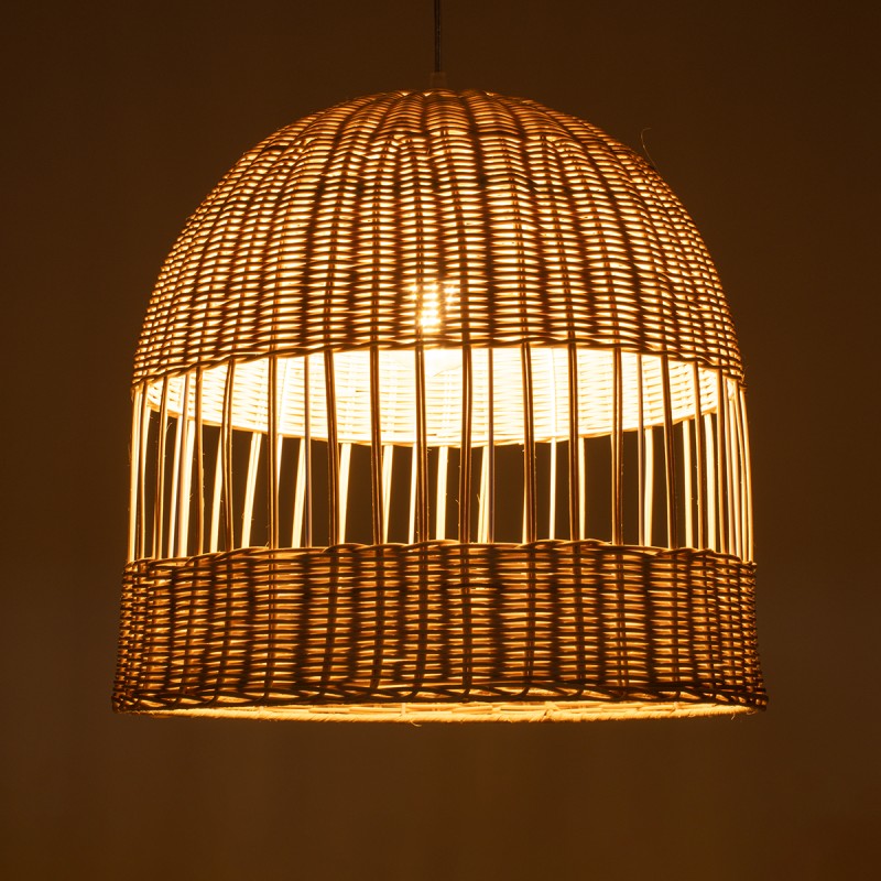 GloboStar® LUCIA 01725 Boho Κρεμαστό Φωτιστικό Πλέγμα Μονόφωτο 1 x E27 IP20 Μπεζ Ξύλο - Μ40 x Π40 x Y34cm