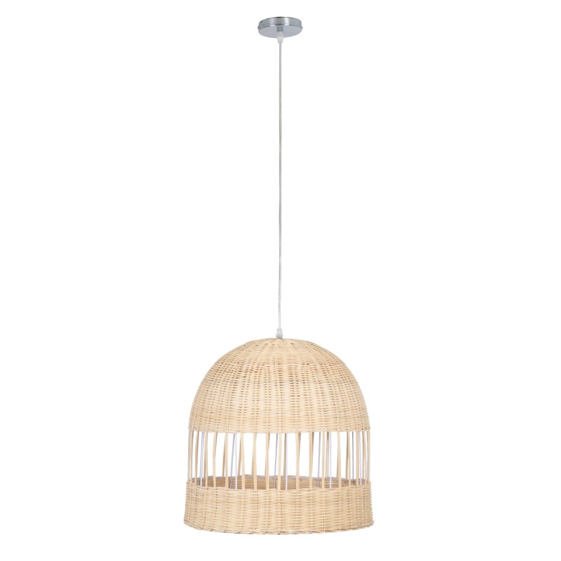 GloboStar® LUCIA 01725 Boho Κρεμαστό Φωτιστικό Πλέγμα Μονόφωτο 1 x E27 IP20 Μπεζ Ξύλο - Μ40 x Π40 x Y34cm