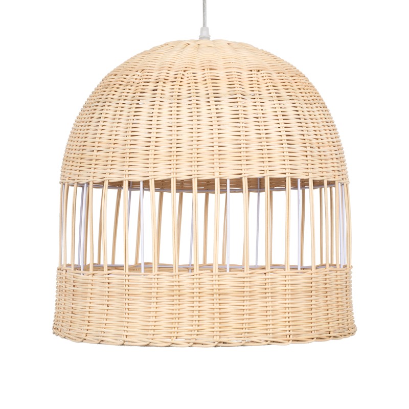 GloboStar® LUCIA 01725 Boho Κρεμαστό Φωτιστικό Πλέγμα Μονόφωτο 1 x E27 IP20 Μπεζ Ξύλο - Μ40 x Π40 x Y34cm