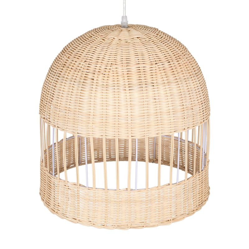 GloboStar® LUCIA 01725 Boho Κρεμαστό Φωτιστικό Πλέγμα Μονόφωτο 1 x E27 IP20 Μπεζ Ξύλο - Μ40 x Π40 x Y34cm