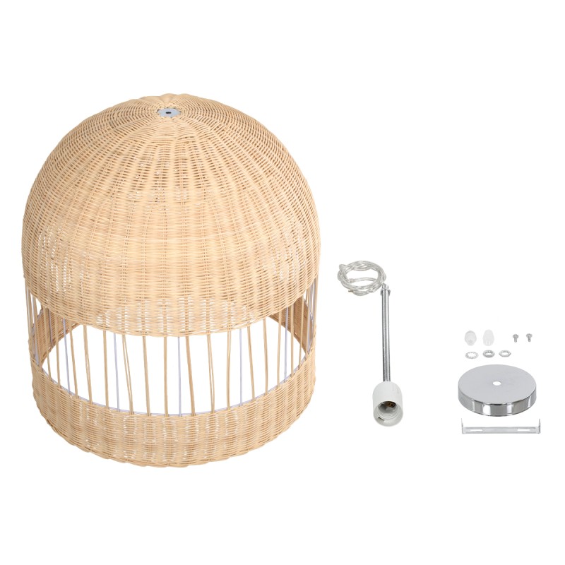 GloboStar® LUCIA 01726 Boho Κρεμαστό Φωτιστικό Πλέγμα Μονόφωτο 1 x E27 IP20 Μπεζ Ξύλο - Μ60 x Π60 x Y60cm