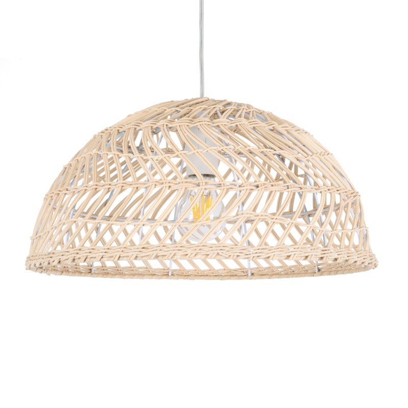 GloboStar® COMORES 01727 Boho Κρεμαστό Φωτιστικό Πλέγμα Μονόφωτο 1 x E27 IP20 Μπεζ Ξύλο -Μ40 x Π40 x Y20cm