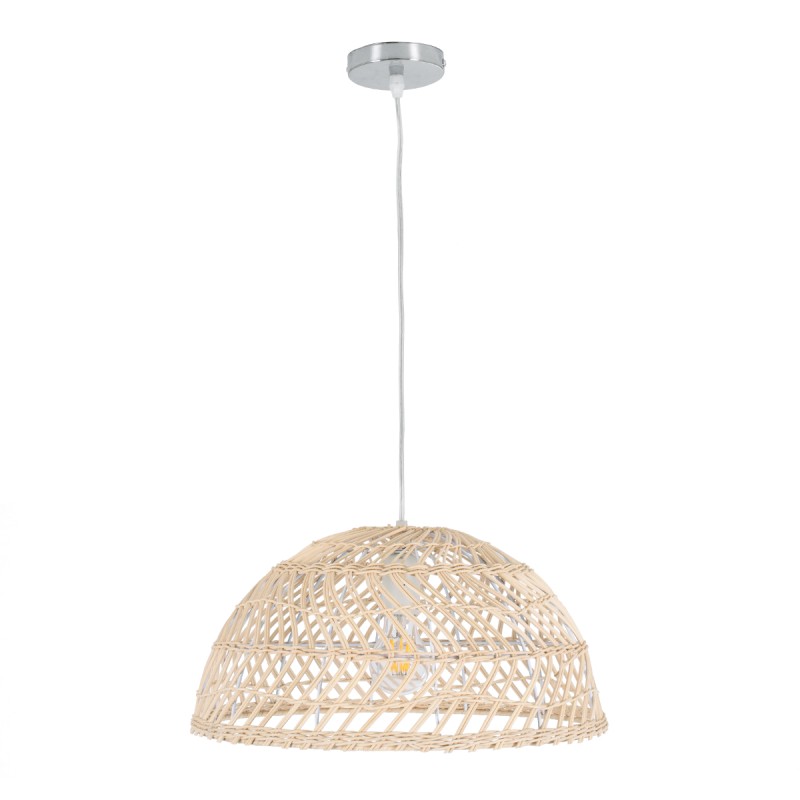 GloboStar® COMORES 01727 Boho Κρεμαστό Φωτιστικό Πλέγμα Μονόφωτο 1 x E27 IP20 Μπεζ Ξύλο -Μ40 x Π40 x Y20cm