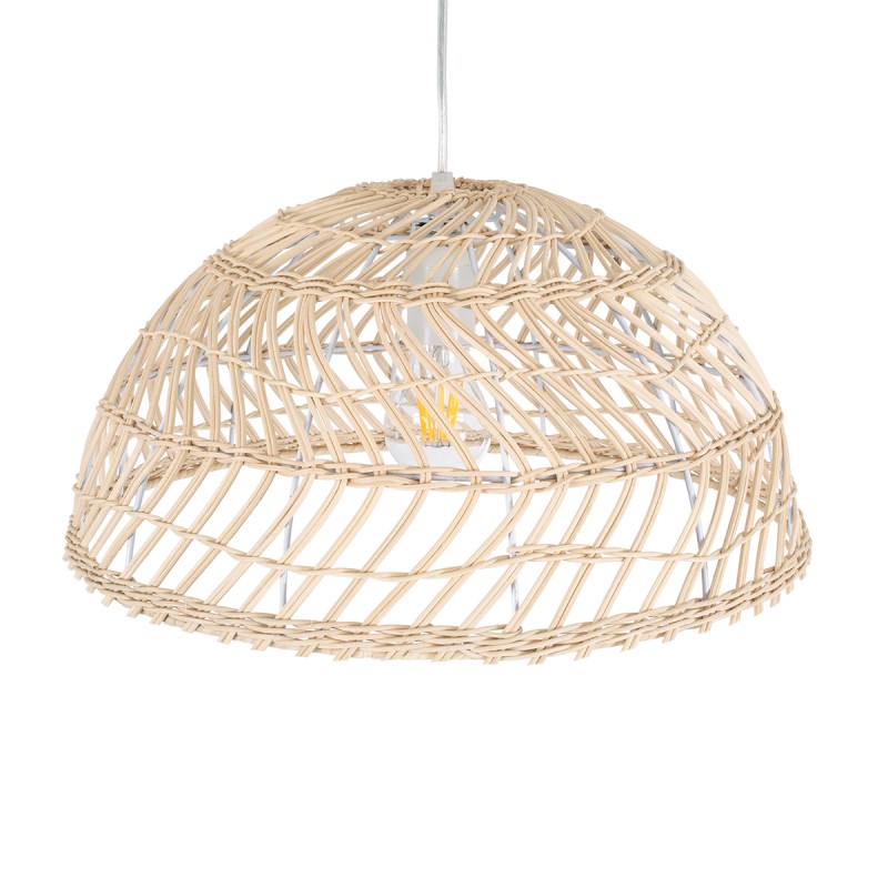 GloboStar® COMORES 01727 Boho Κρεμαστό Φωτιστικό Πλέγμα Μονόφωτο 1 x E27 IP20 Μπεζ Ξύλο -Μ40 x Π40 x Y20cm