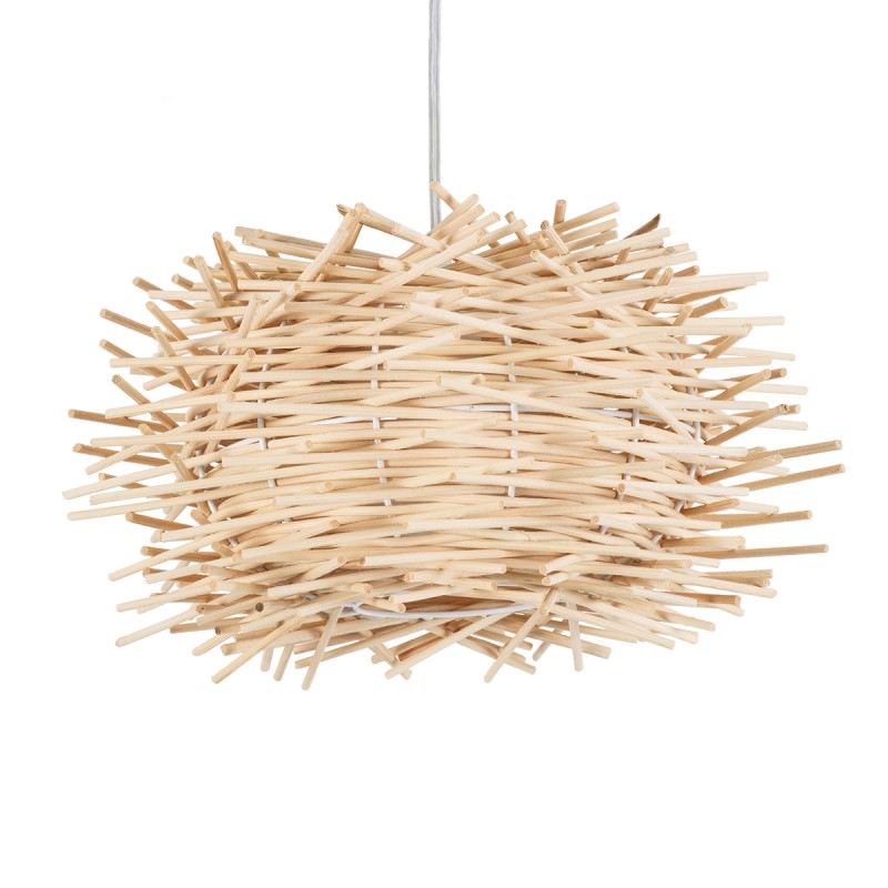 GloboStar® MINORCA 01729 Boho Κρεμαστό Φωτιστικό Ανάρτηση Μονόφωτο 1 x E27 IP20 Μπεζ Ξύλο - Μ30 x Π30 x Υ18cm