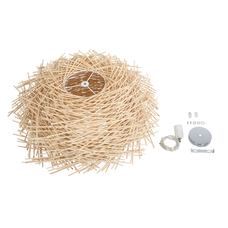 GloboStar® MINORCA 01731 Boho Κρεμαστό Φωτιστικό Ανάρτηση Μονόφωτο 1 x E27 IP20 Μπεζ Ξύλο - Μ60 x Π60 x Y35cm