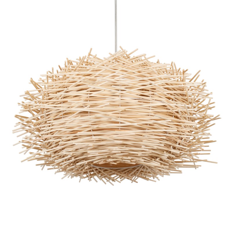 GloboStar® MINORCA 01731 Boho Κρεμαστό Φωτιστικό Ανάρτηση Μονόφωτο 1 x E27 IP20 Μπεζ Ξύλο - Μ60 x Π60 x Y35cm