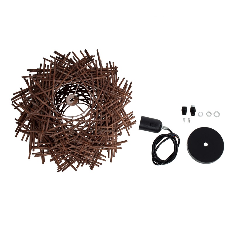 GloboStar® MINORCA 01732 Boho Κρεμαστό Φωτιστικό Ανάρτηση Μονόφωτο 1 x E27 IP20 Καφέ Ξύλο - Μ30 x Π30 x Y18cm