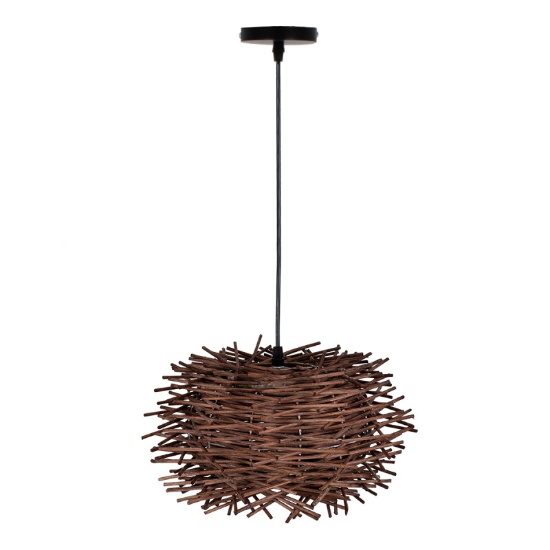 GloboStar® MINORCA 01732 Boho Κρεμαστό Φωτιστικό Ανάρτηση Μονόφωτο 1 x E27 IP20 Καφέ Ξύλο - Μ30 x Π30 x Y18cm