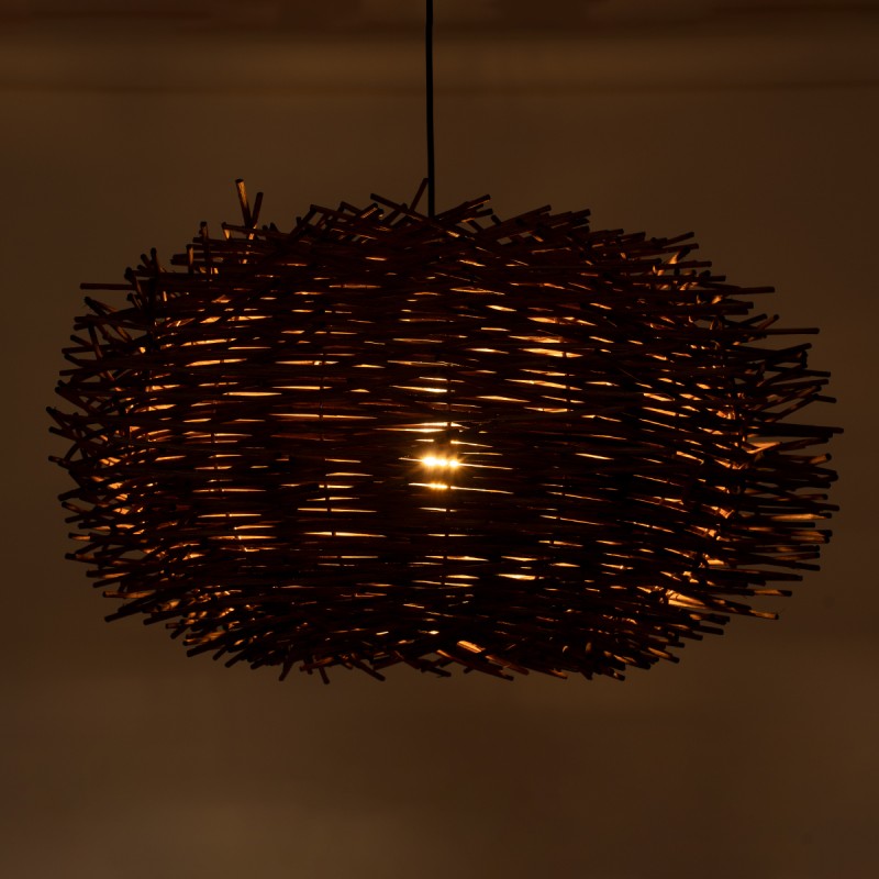 GloboStar® MINORCA 01734 Boho Κρεμαστό Φωτιστικό Ανάρτηση Μονόφωτο 1 x E27 IP20 Καφέ Ξύλο - Μ60 x Π60 x Y35cm