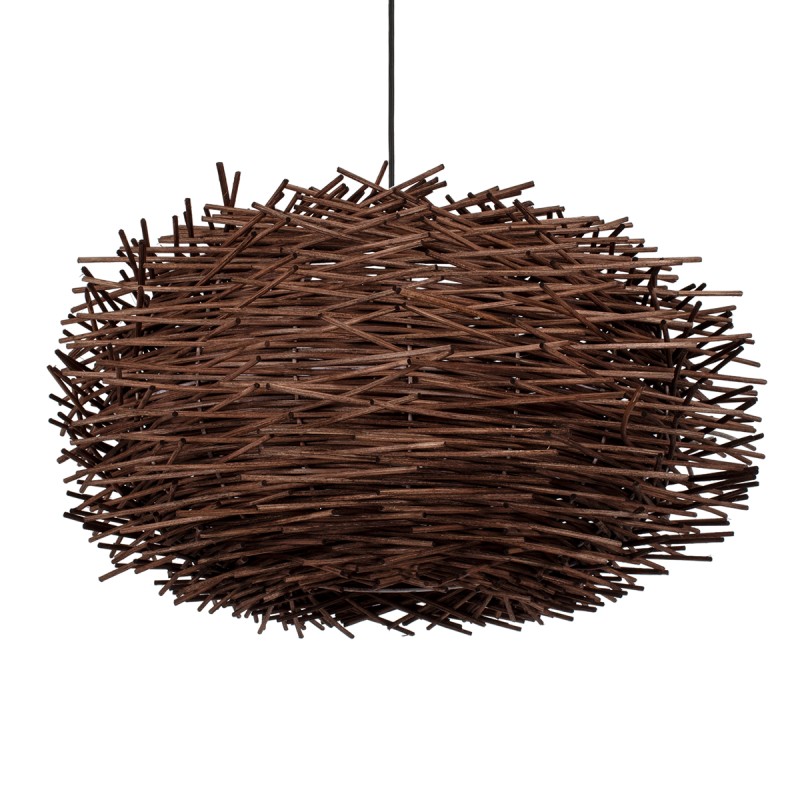 GloboStar® MINORCA 01734 Boho Κρεμαστό Φωτιστικό Ανάρτηση Μονόφωτο 1 x E27 IP20 Καφέ Ξύλο - Μ60 x Π60 x Y35cm