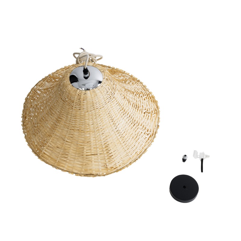 GloboStar® JUNIPER 01737 Boho Κρεμαστό Φωτιστικό Πλέγμα Μονόφωτο 1 x E27 IP20 Μπεζ Ξύλο - Μ45 x Π45 x Υ40cm