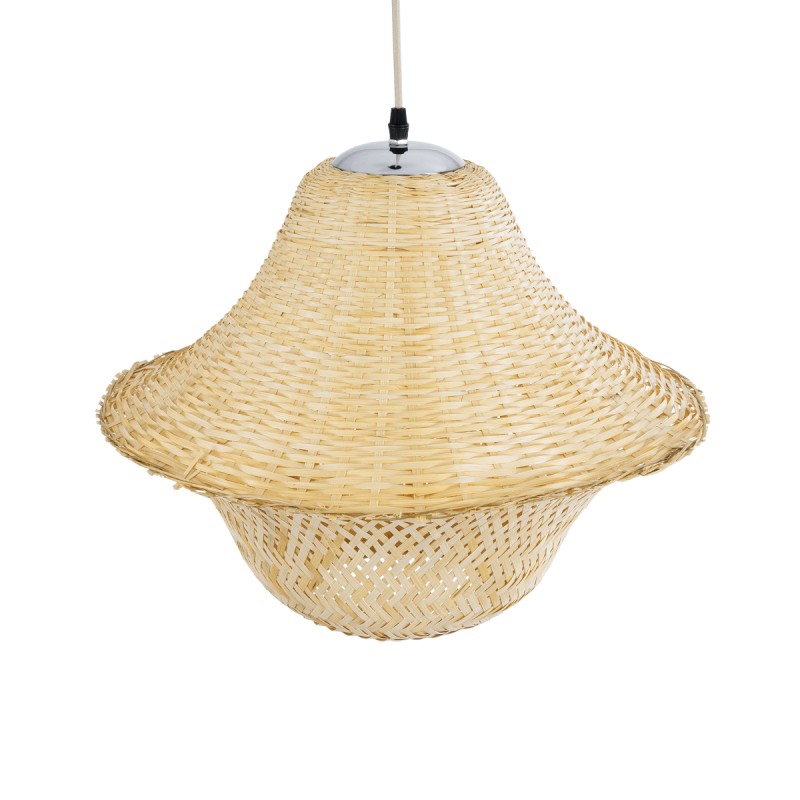 GloboStar® JUNIPER 01737 Boho Κρεμαστό Φωτιστικό Πλέγμα Μονόφωτο 1 x E27 IP20 Μπεζ Ξύλο - Μ45 x Π45 x Υ40cm