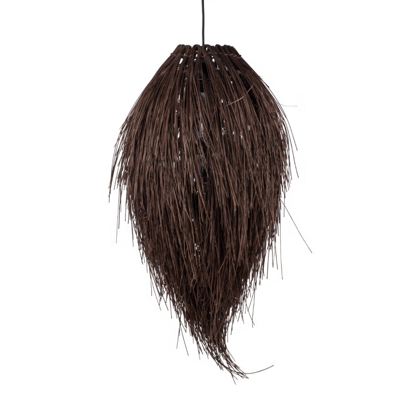 GloboStar® ARCHIPELAGO 01748 Boho Κρεμαστό Φωτιστικό Πλέγμα Μονόφωτο 1 x E27 IP20 Καφέ Ξύλο - Μ30 x Π30 x Υ63cm