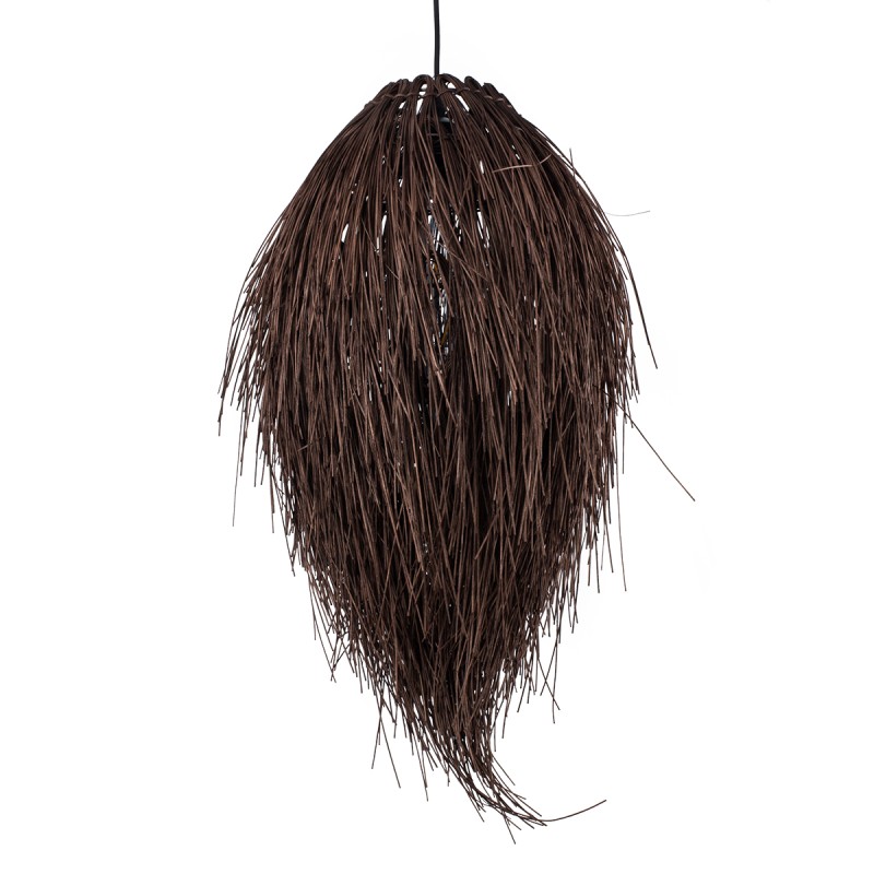 GloboStar® ARCHIPELAGO 01748 Boho Κρεμαστό Φωτιστικό Πλέγμα Μονόφωτο 1 x E27 IP20 Καφέ Ξύλο - Μ30 x Π30 x Υ63cm