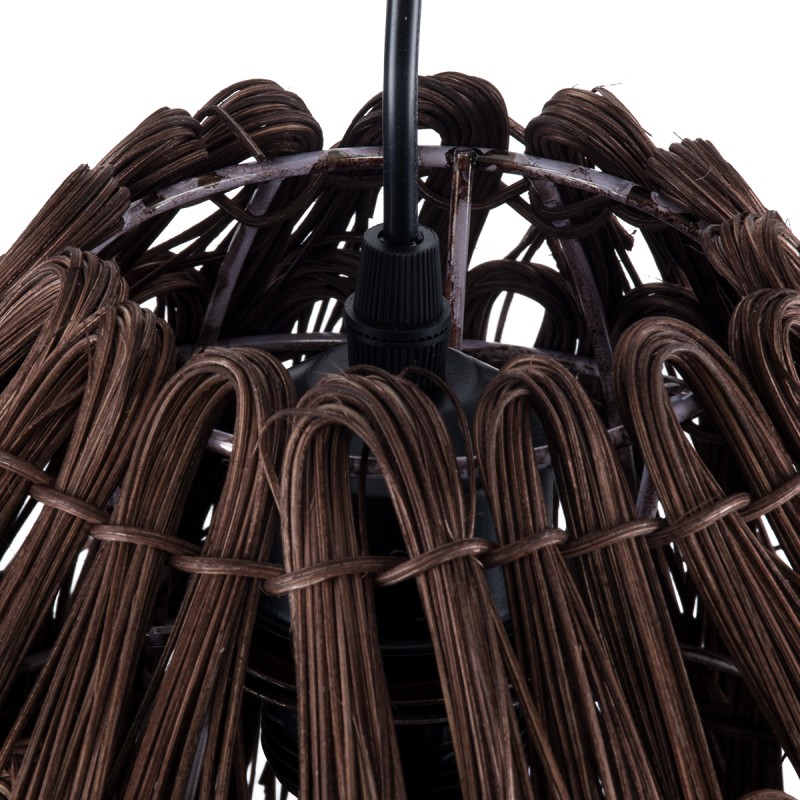 GloboStar® ARCHIPELAGO 01748 Boho Κρεμαστό Φωτιστικό Πλέγμα Μονόφωτο 1 x E27 IP20 Καφέ Ξύλο - Μ30 x Π30 x Υ63cm