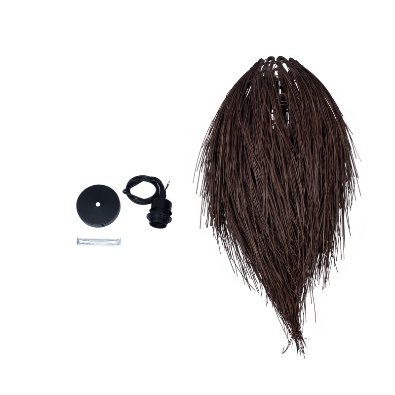 GloboStar® ARCHIPELAGO 01748 Boho Κρεμαστό Φωτιστικό Πλέγμα Μονόφωτο 1 x E27 IP20 Καφέ Ξύλο - Μ30 x Π30 x Υ63cm