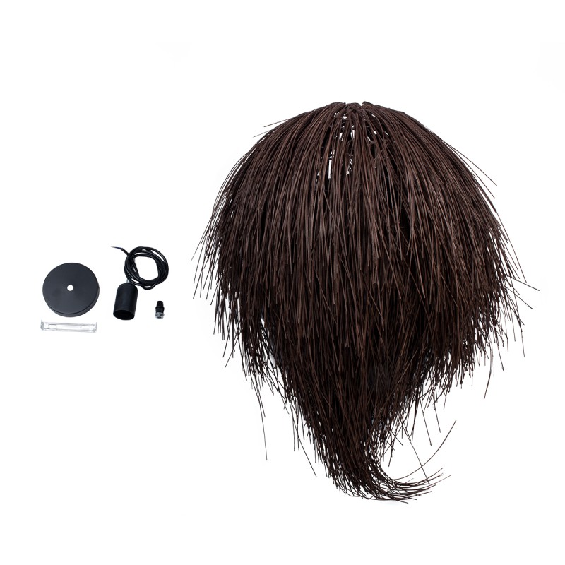 GloboStar® ARCHIPELAGO 01750 Boho Κρεμαστό Φωτιστικό Πλέγμα Μονόφωτο 1 x E27 IP20 Καφέ Ξύλο - Μ40 x Π40 x Υ63cm