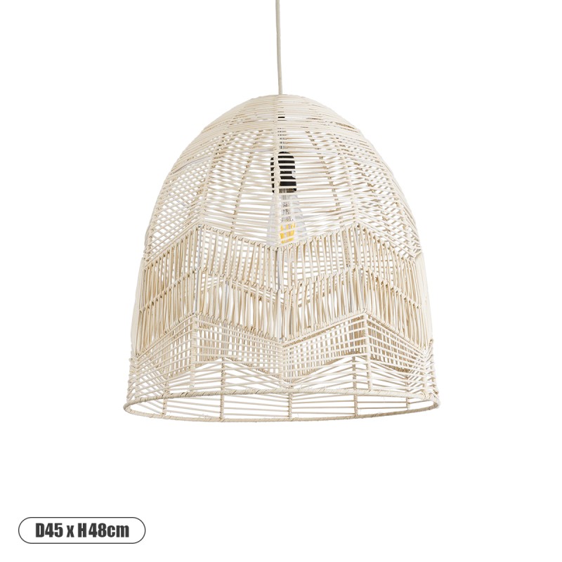 GloboStar® ALOHA 01751 Boho Κρεμαστό Φωτιστικό Καμπάνα Μονόφωτο 1 x E27 IP20 Μπεζ Σχοινί - Μ45 x Π45 x Y48cm