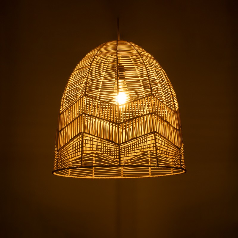 GloboStar® ALOHA 01751 Boho Κρεμαστό Φωτιστικό Καμπάνα Μονόφωτο 1 x E27 IP20 Μπεζ Σχοινί - Μ45 x Π45 x Y48cm