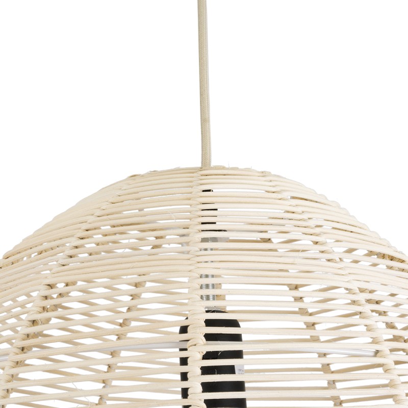 GloboStar® ALOHA 01751 Boho Κρεμαστό Φωτιστικό Καμπάνα Μονόφωτο 1 x E27 IP20 Μπεζ Σχοινί - Μ45 x Π45 x Y48cm