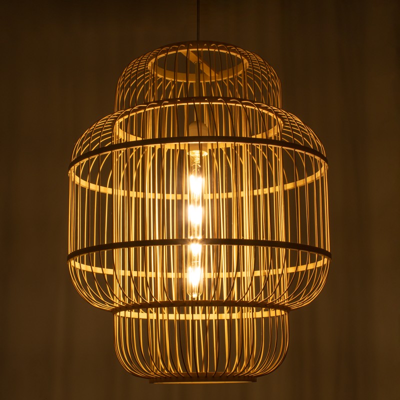 GloboStar® HIBISCUS 01763 Boho Κρεμαστό Φωτιστικό Πλέγμα Μονόφωτο 1 x E27 IP20 Μπεζ Ξύλο - Μ48 x Π48 x Y60cm