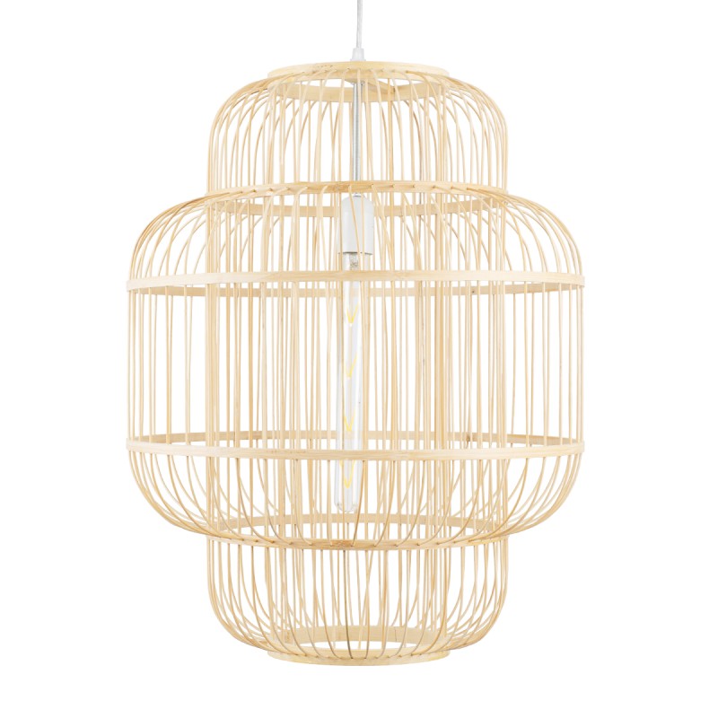 GloboStar® HIBISCUS 01763 Boho Κρεμαστό Φωτιστικό Πλέγμα Μονόφωτο 1 x E27 IP20 Μπεζ Ξύλο - Μ48 x Π48 x Y60cm