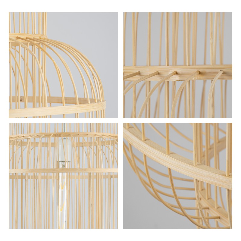 GloboStar® HIBISCUS 01763 Boho Κρεμαστό Φωτιστικό Πλέγμα Μονόφωτο 1 x E27 IP20 Μπεζ Ξύλο - Μ48 x Π48 x Y60cm