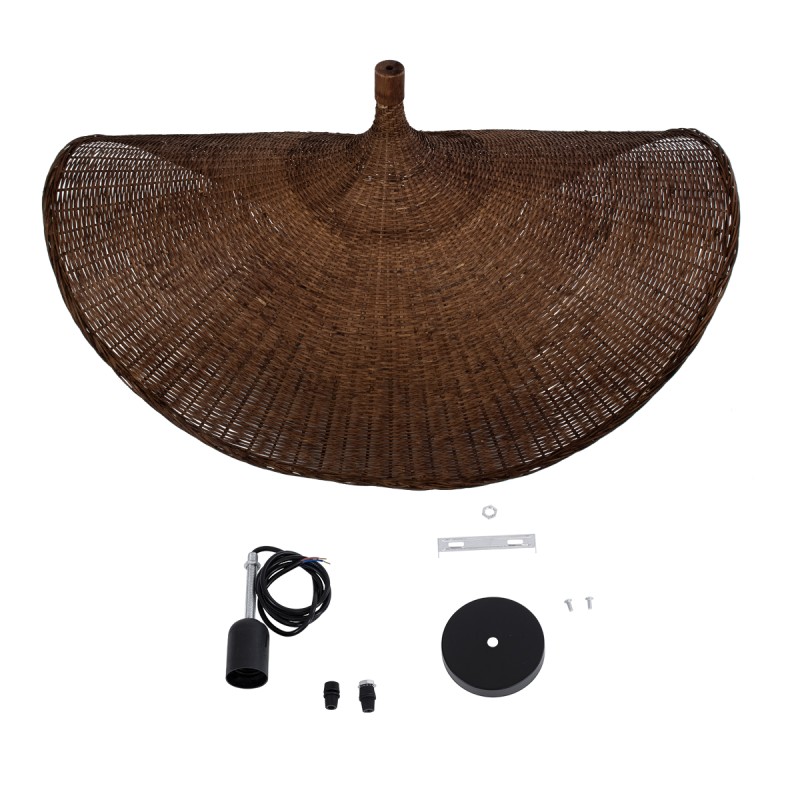 GloboStar® CUBA 01770 Boho Κρεμαστό Φωτιστικό Ανάρτηση Μονόφωτο 1 x E27 IP20 Καφέ Ξύλο - Μ100 x Π100 x Y55cm