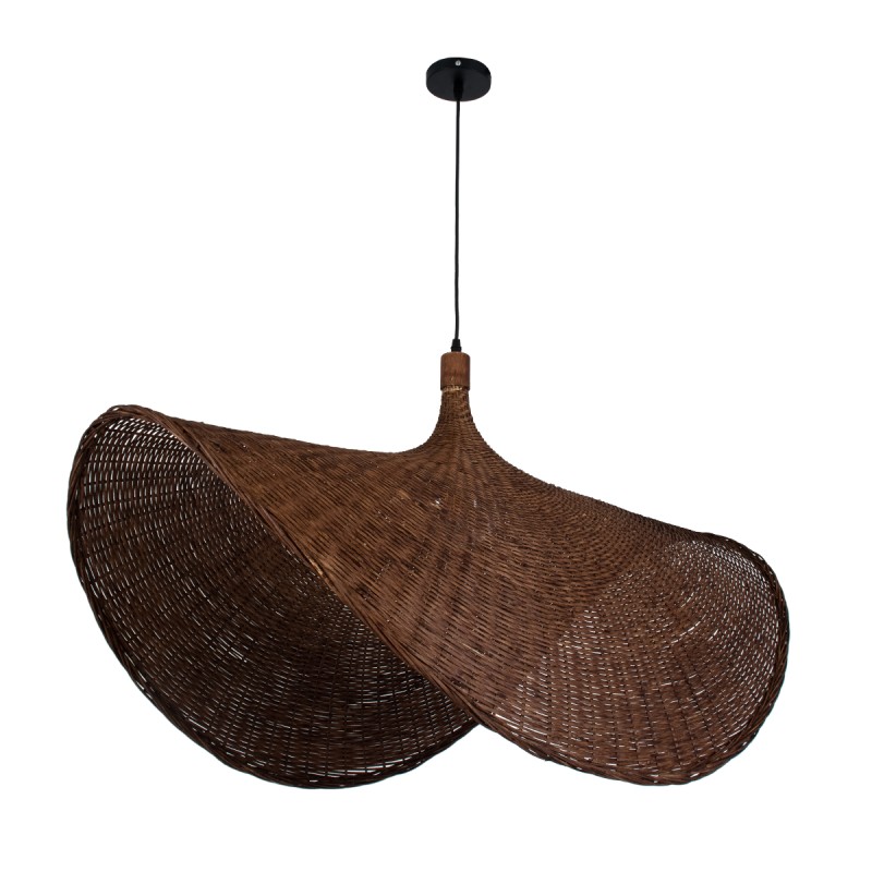 GloboStar® CUBA 01770 Boho Κρεμαστό Φωτιστικό Ανάρτηση Μονόφωτο 1 x E27 IP20 Καφέ Ξύλο - Μ100 x Π100 x Y55cm