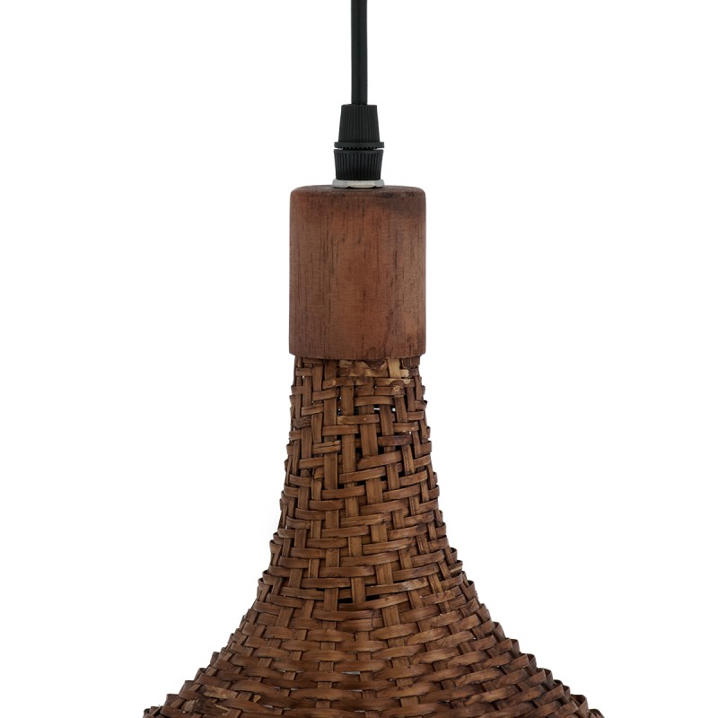 GloboStar® CUBA 01770 Boho Κρεμαστό Φωτιστικό Ανάρτηση Μονόφωτο 1 x E27 IP20 Καφέ Ξύλο - Μ100 x Π100 x Y55cm